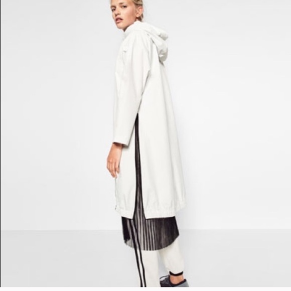 Zara white long zipped raincoat - Picture 2 of 3